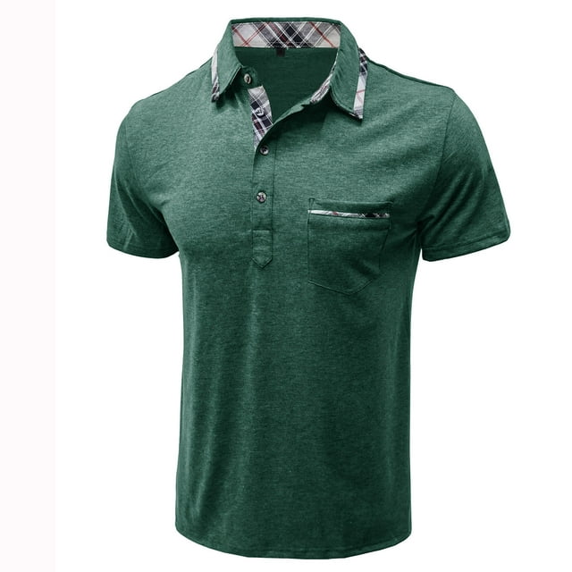 AherBiu Mens Short Sleeve Shirts Button T-Shirts for Men Regular Fitted Stretch Athletic Golf Shirts for Men