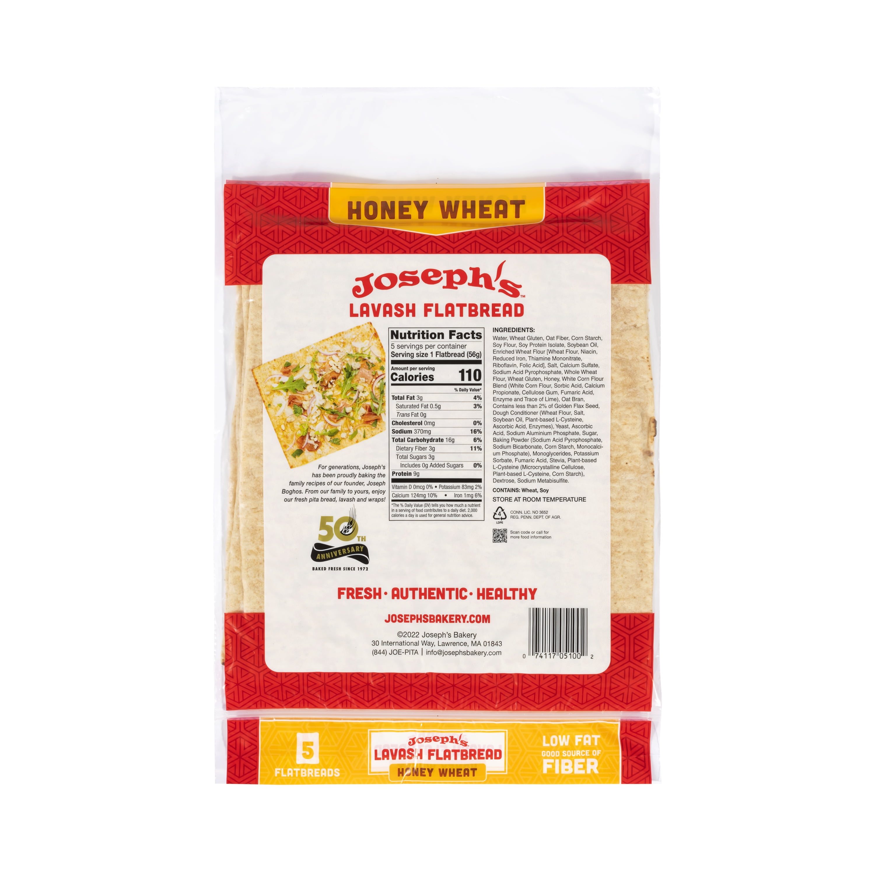 Joseph's Honey Wheat Flatbread Lavash 5 Count 10oz, Shelf Stable