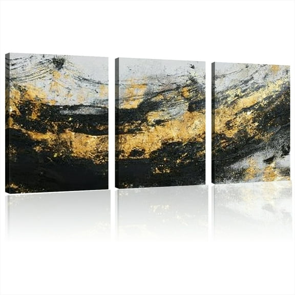 Canvas Wall Art Decor Canvas Wall Art For Living Room Abstract Art Black and Gold Wall Art Decor Art Work Decoration Modern Abstract Wall Art Prints For Bedroom Office Kitchen Wall Decor 12x16x3pcs
