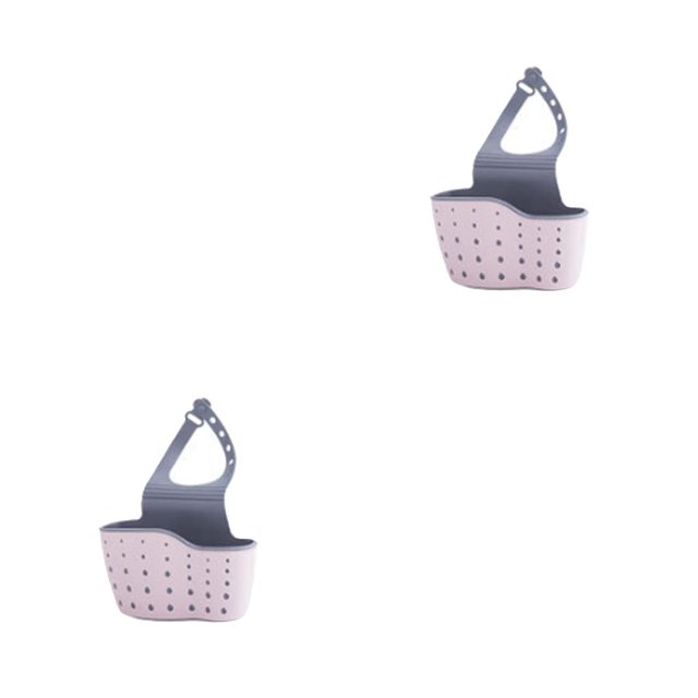 Decodeary Adjustable Snap Sink Sponge Storage Rack Hanging Basket Organizer Holder Tidy pink 2Set