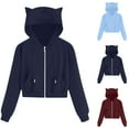 thumbnail image 3 of Summer Savings!Christmas Cute Cat Ear Hoodies for Women Zip up Crop Jacket Solid Long Sleeve Sweatshirt Relaxed Hooded Jacket Cat Outwear Winter Jackets for Women 2024, 3 of 5