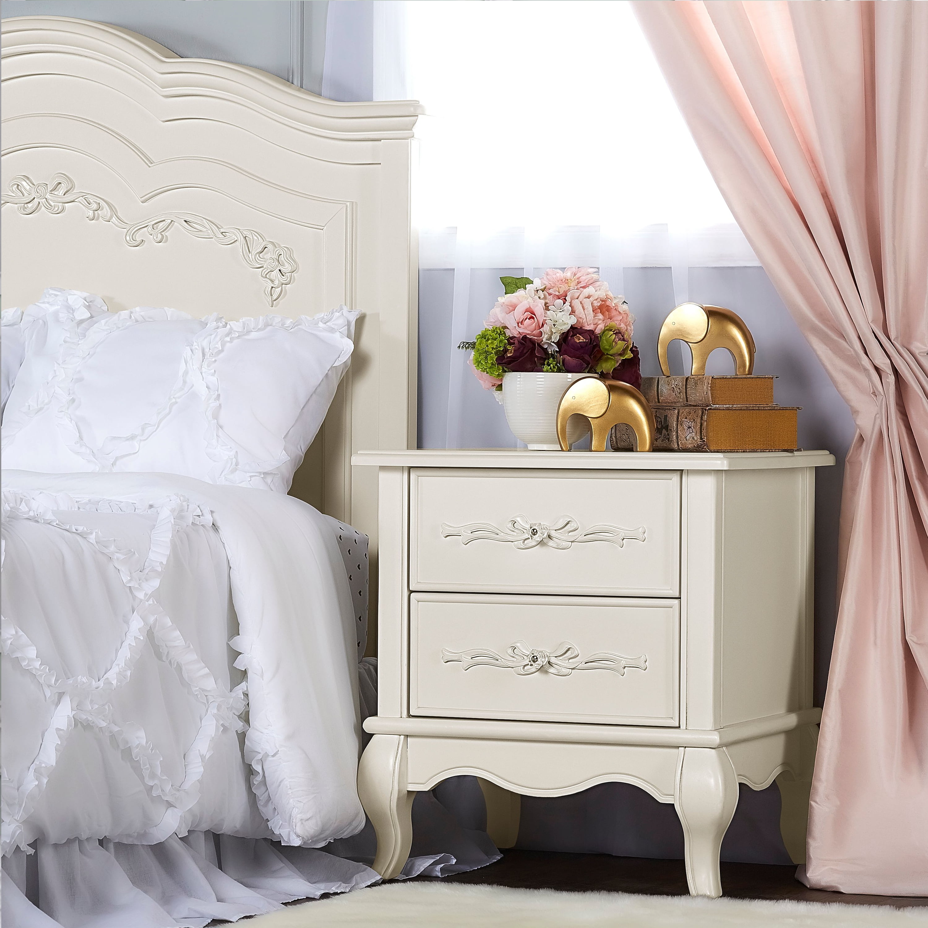 evolur Aurora Nightstand, Ivory Lace, Ample Storage - Walmart.com