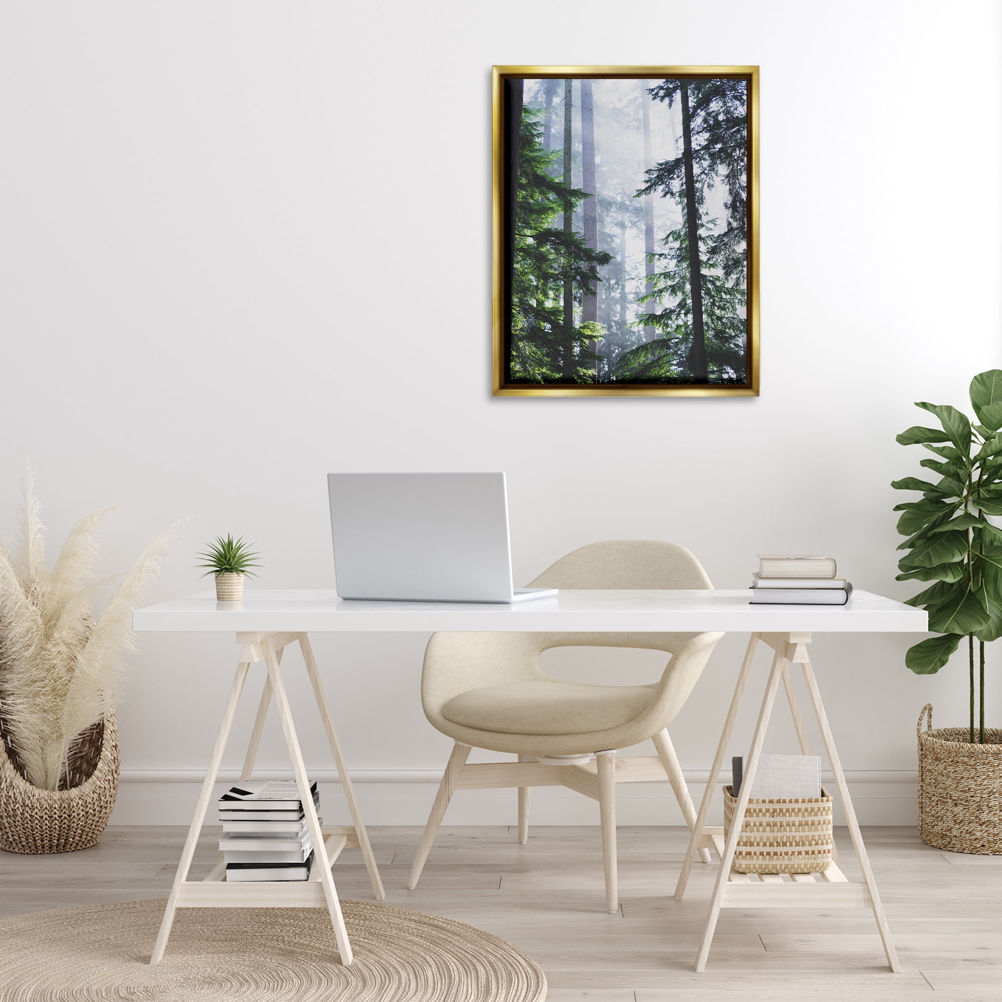 Stupell Industries Foggy Forest View Landscape Photography Gold Floater Framed Art Print Wall Art, 25 x 31