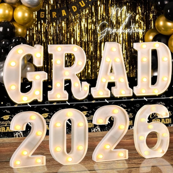GRAD 2026 LED Marquee Light Up Letters Sign, 8 PCS Graduation Decorations for Class of 2026 Party, Graduation Table Centerpieces for College High School Grad Party Decor