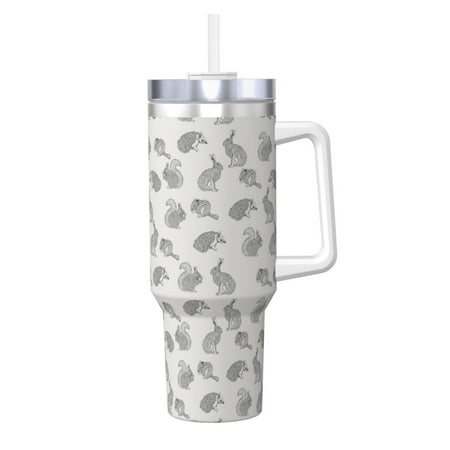 

Gaeub Hand Drawn Squirrel Print Stainless Steel Hot/Cold Coffee Cup 40oz Ice Bully Cup With Handle And Straw Travel Coffee Cup