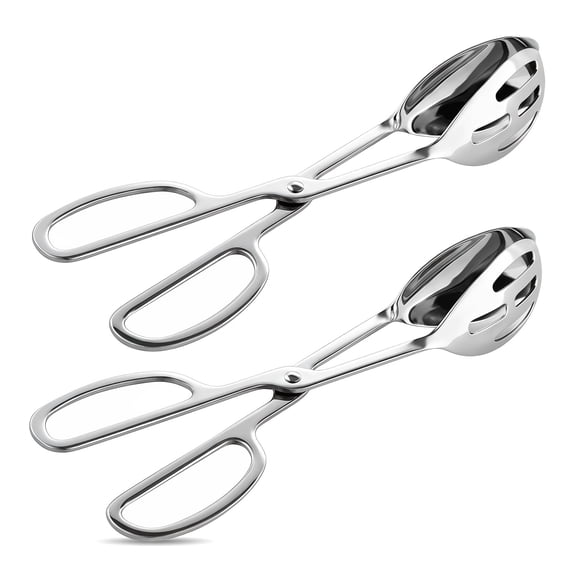 2-PACK Serving Tongs for Cooking Buffet Party Catering, Thickening Food Serving Cake Bread Kitchen Salad Tongs, Stainless Steel