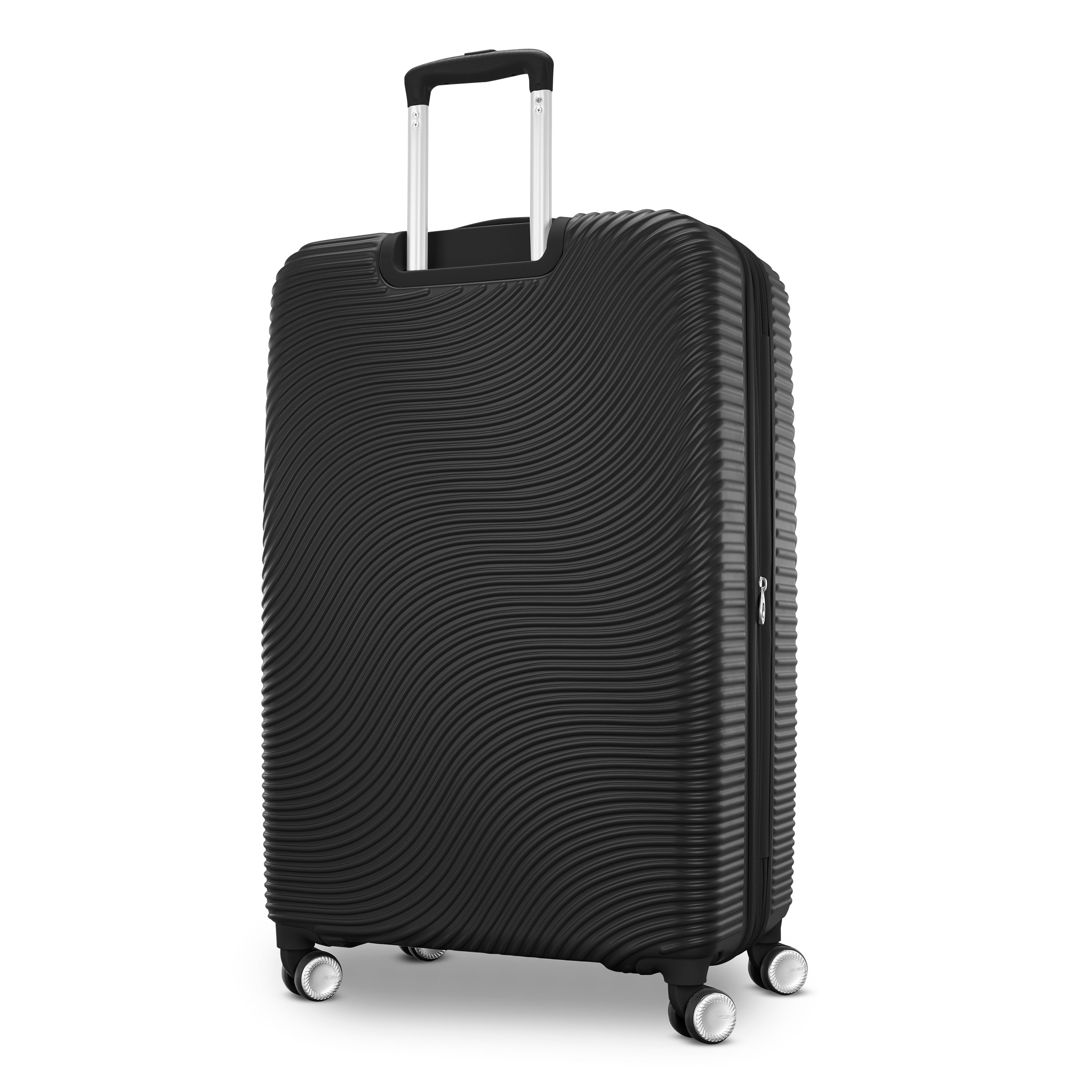 American Tourister Color Waves Large Checked Expandable Luggage Suitcase with Spinner Wheels, Black