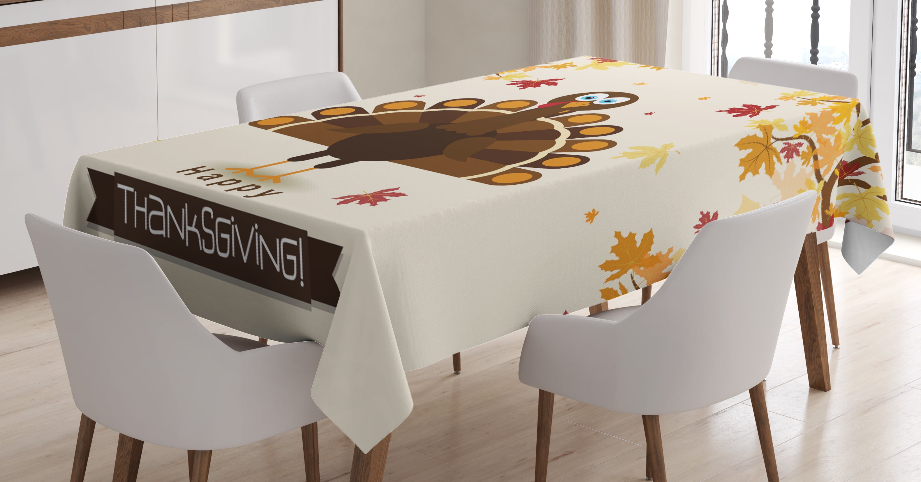 Turkey Tablecloth, Fall Season Illustration Festive Holiday Theme