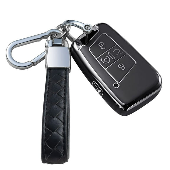 Compatible with VW Volkswagen Key Fob Cover with Leather Lanyard, Car Key Case Shell Protection for Volkswagen Tiguan Atlas Jetta Passat Golf Alltrack Smart Remote Control