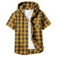 thumbnail image 5 of Xyant Boys Girls Short Sleeve Button-up Shirt with Hood Unisex Kids Cotton Plaid Hoodie Flannel Fall Shirts (Yellow,8-9 Years), 5 of 5
