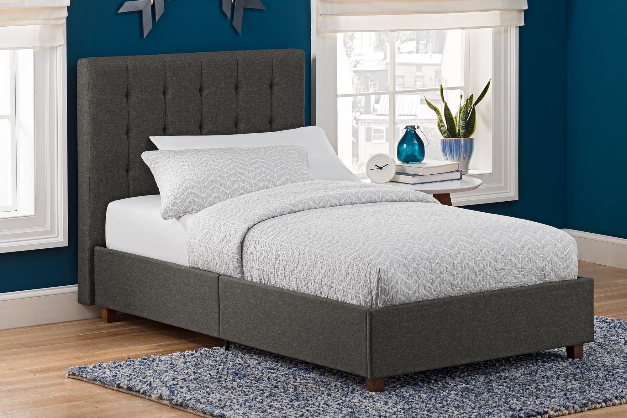 DHP Emily Upholstered Bed, Grey Linen, Multiple Sizes