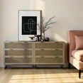 thumbnail image 6 of Rattan Dresser for Bedroom, 37.2" Wide 3 Drawer Dresser with Metal Handles, Wood Storage Chest of Drawers for Living Room and Hallway, Natural, 6 of 7