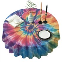 Colorful Rainbow Tie Dye Spiral Pattern Round Tablecloth 60"x60",Wrinkle Wipeable Table Cloth for Kitchen Dining Room Picnic Patio Party