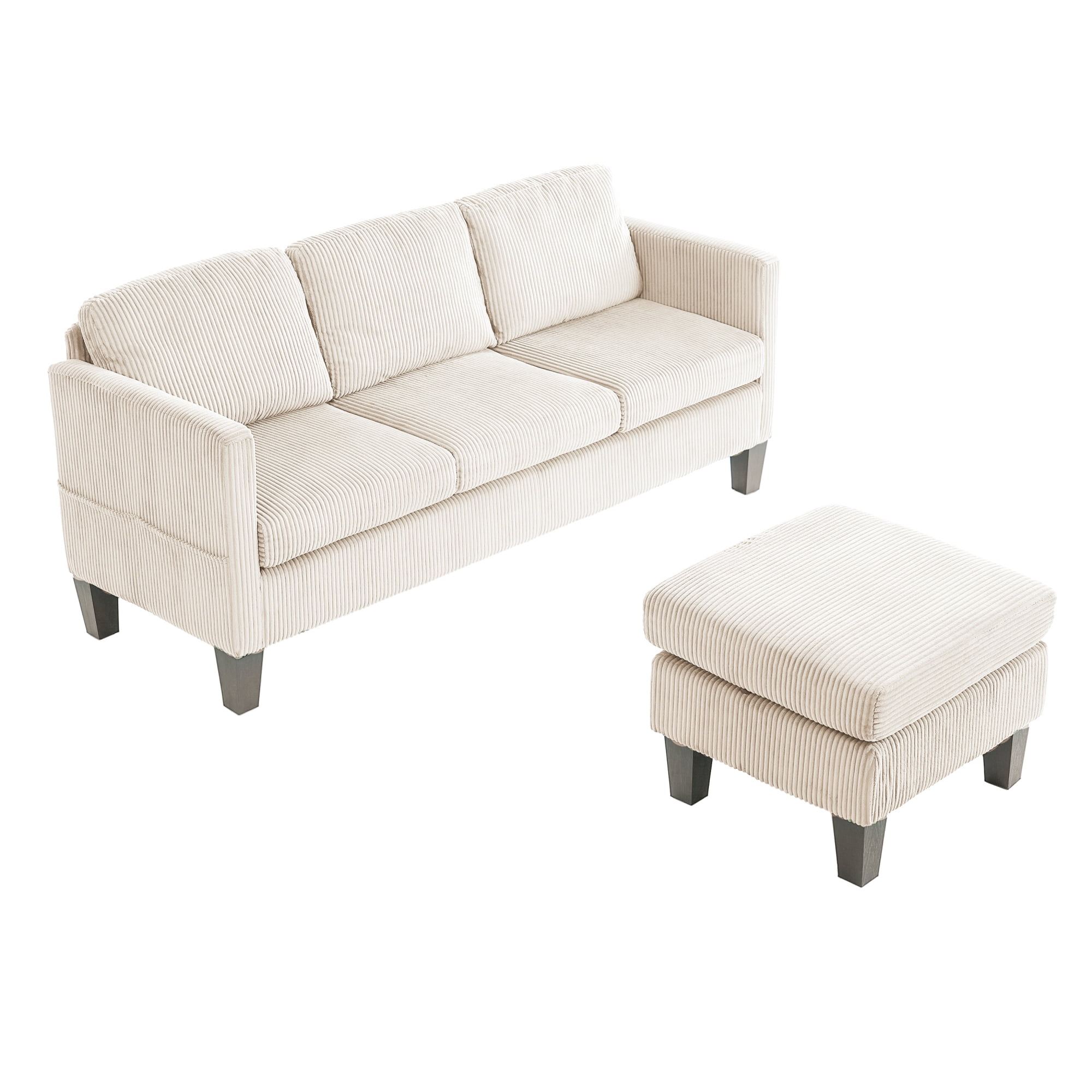 Leumius Convertible Sectional Sofa Couch,Modern Corduroy L-Shaped Couch with Storage Ottoman,Small Sofa for Small Living Room, Apartment and Small Space,Off White