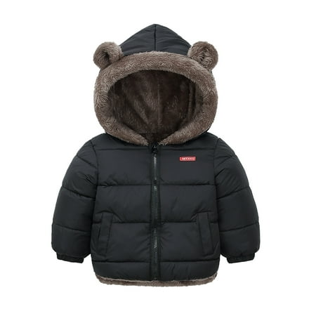 

JDEFEG Kid Jacket Toddler Boys Girls Winter Coat Bear Ears Hooded with Pocket Jacket Two Sided Wear Thicken Windproof Zipper Warm Outwear 8 Girls Winter Coat Cotton Blend Black 130