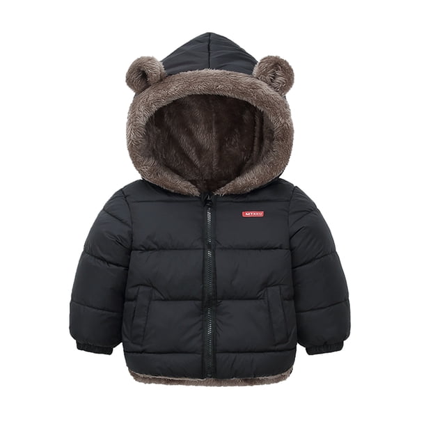 Gibobby Abrigos de invierno para niños y niñasAbrigo de invierno para niños pequeños y niñas, con capucha y orejas de , chaqueta de bolsillo, ropa de dos(Negro, 2-3 Años)