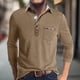 thumbnail image 2 of Men's Spring And Autumn Solid Color T-shirt Lapel 3 Button Open Placket Button Long Sleeved Top L, 2 of 6