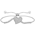 thumbnail image 1 of CARATS FOR YOU 10K White Gold Round Cut Real Natural Diamond Heart Bolo Adjustable 9 inch Chain Bracelet For Women, 1 of 4