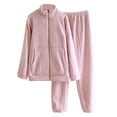 thumbnail image 2 of Winter Warm Pajamas Sets for Women, Zip up Coat Jogger Pants Flannel Fleece Thermal Sleepwear Loungewear Outfits L, 2 of 9