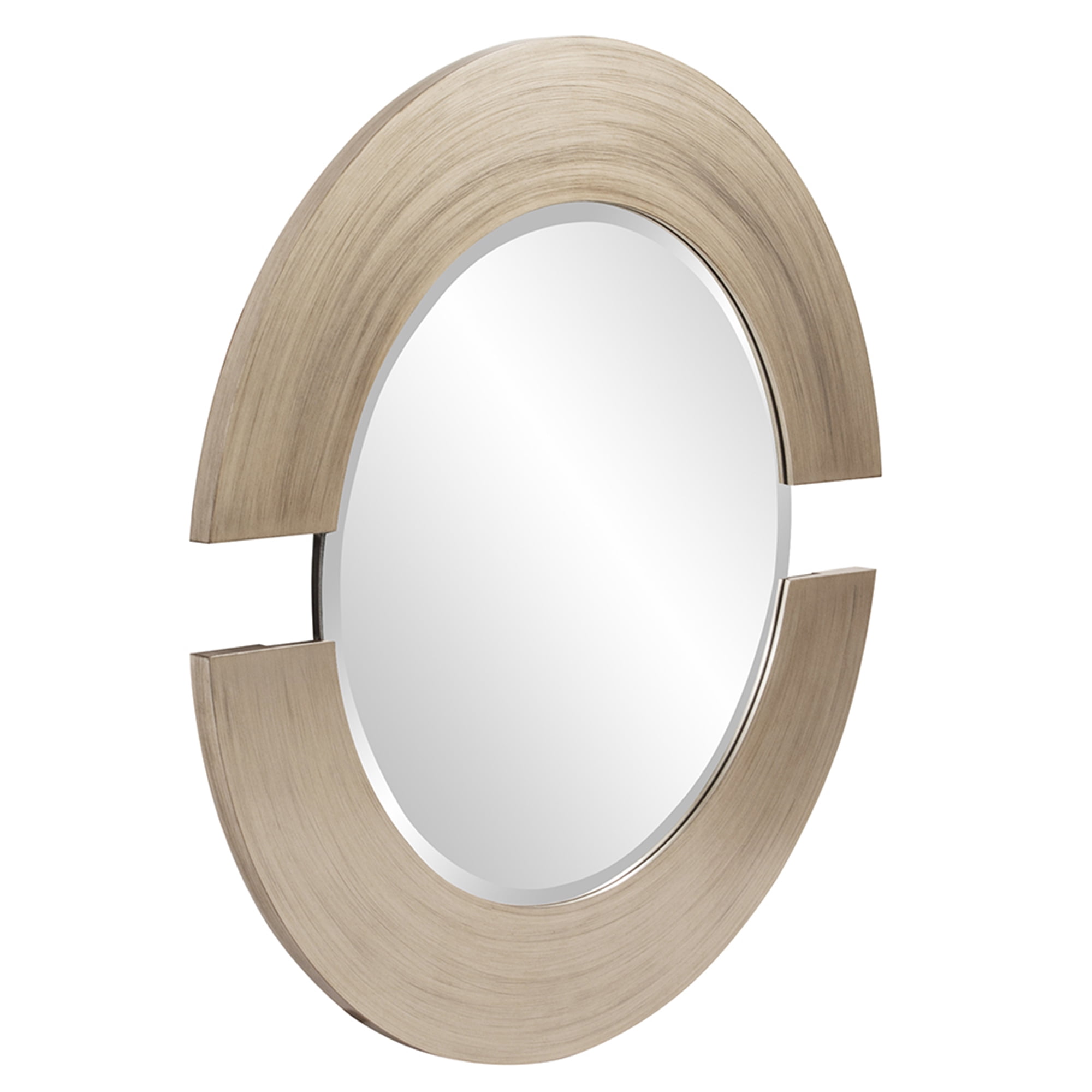 Tyler Dillon Round Warm Silver Wall Mirror with Partial Brown Wood Frame - 38"