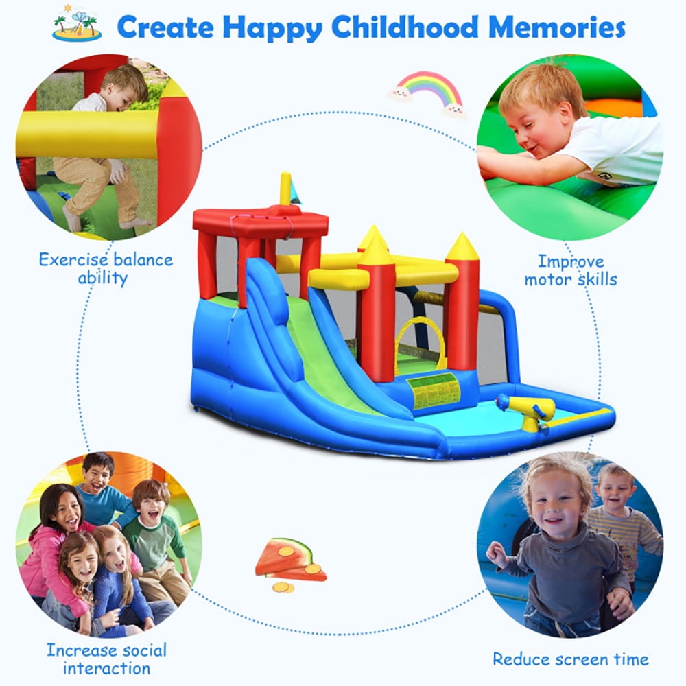 Aimee Lii Inflatable Bounce House Splash Pool with Water Climb Slide Blower included, Bounce House Water Slide for Kids 5-10