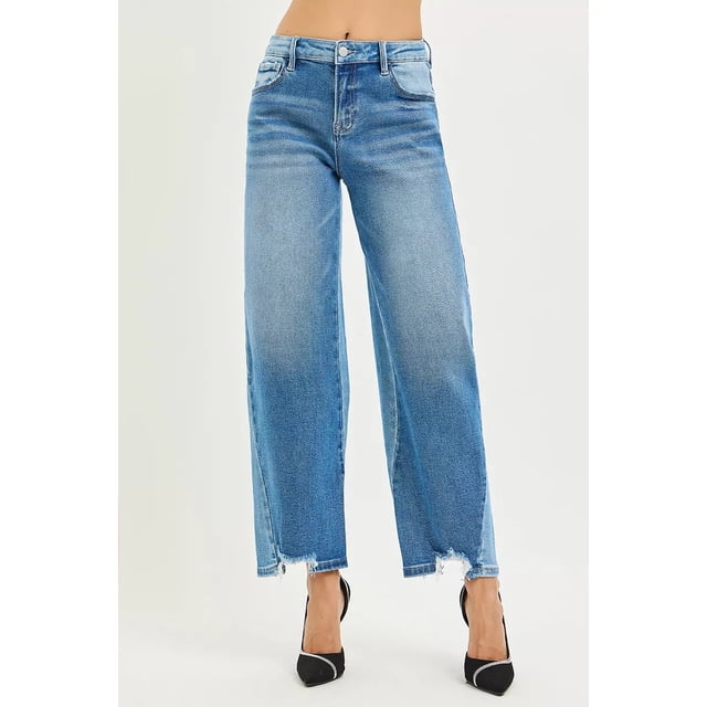 I AM A FASHION JUNKY RISEN Full Size Slouchy Cropped Barrel Jeans with Contrast Wash Plus Size (DARKCOMBO, 1)