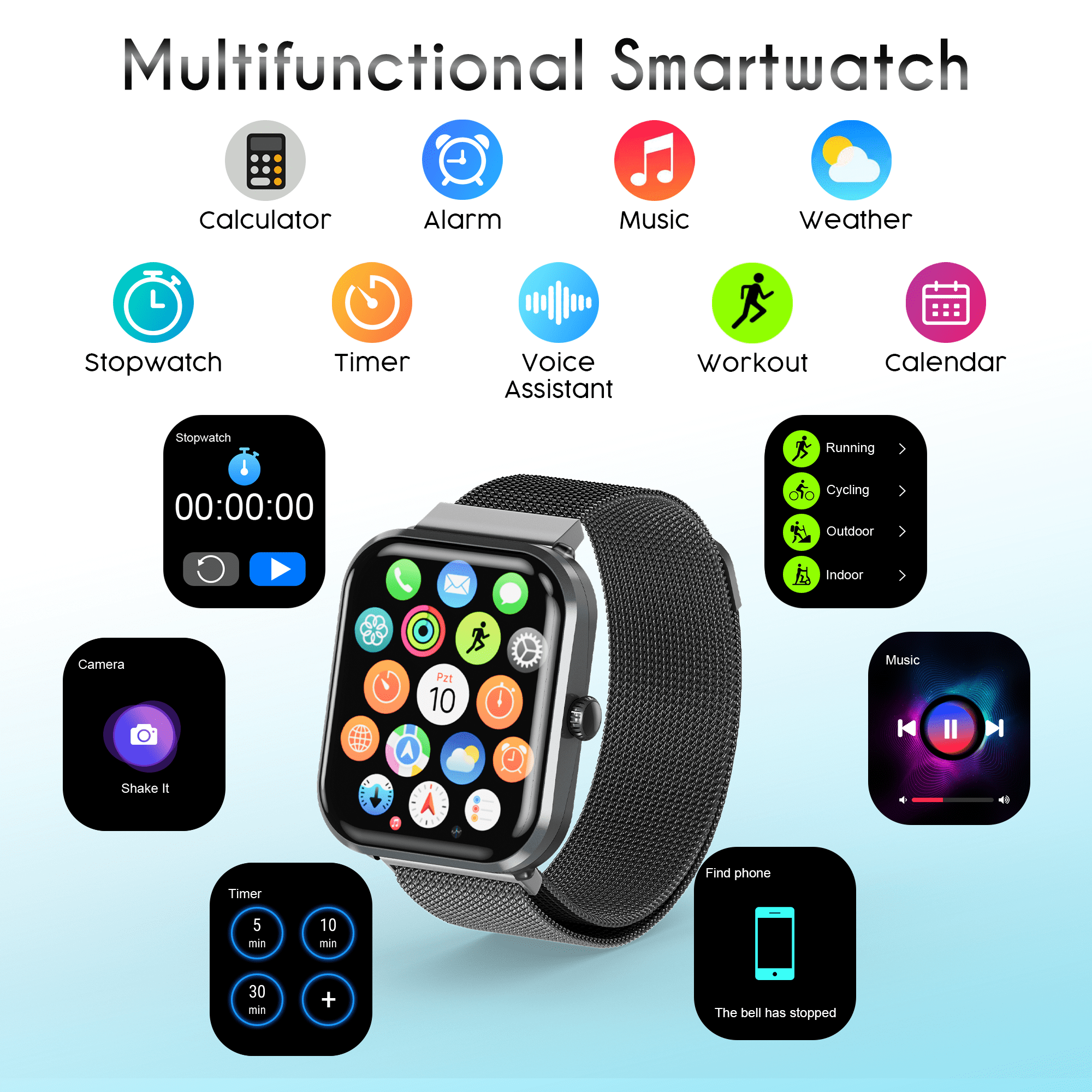OWNTECH 1.9-inch Smart Watch Compatible with Android and iPhone, Fitness Tracker with Call Function, 100+ Sports Modes, IP68 Waterproof Activity Tracker, Dual Straps, Black