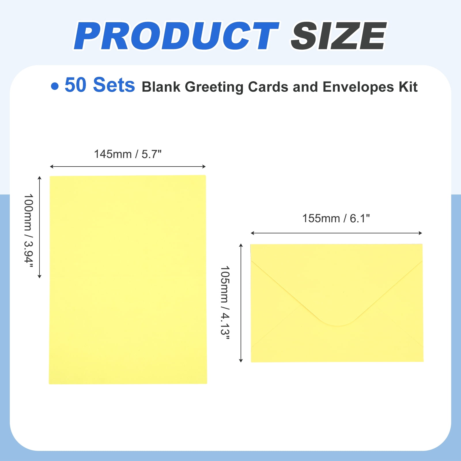 Uxcell 4 x 6" Blank Greeting Cards and Envelopes, 50Sets Half Fold Note Cards and Envelopes 250g Thick Cardstock for DIY Wedding Birthday Party Invitations, Light Yellow