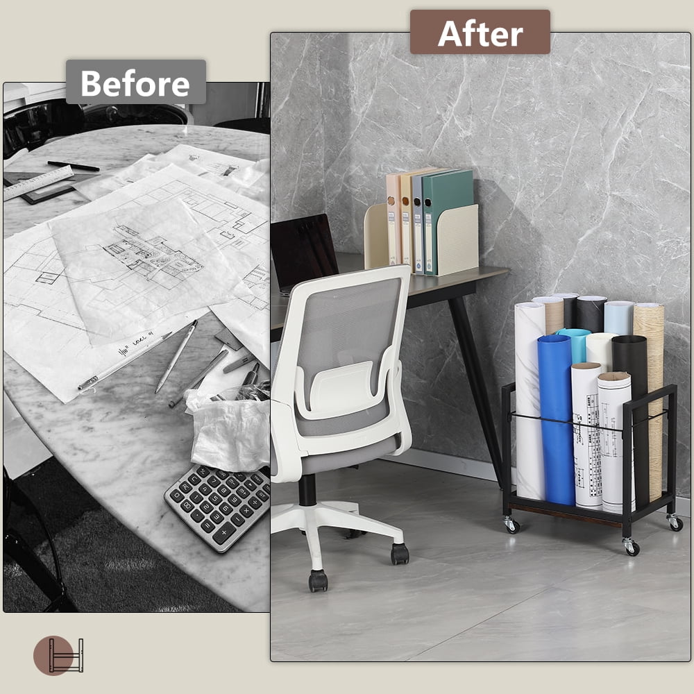 Blueprint Holder, Blueprint Storage Rack 12 Slots for Storing Blueprint Poster Architectural Construction Plan Wrapping Paper, Mobile Roll File Organizer with Wheels for Office
