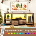 thumbnail image 2 of LED TV Stand for 65 inch TV, TV Console with LED Light, Modern Entertainment Center with Charging Station & Open Shelves & 2Drawers, Media Console Table for Living Room, Brown, 2 of 9