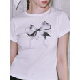 thumbnail image 2 of FEORJGP Women's Summer Short Sleeve T-shirt Crewneck Blouse Bow Print Jumpers Casual Loose Fit Tops Teen Girls Fashion Cute Clothes Streetwear, 2 of 5