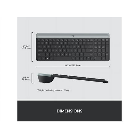 Logitech - MK470 Full-size Wireless Scissor Keyboard and Mouse Bundle for Windows with Quiet clicks - Black/Gray