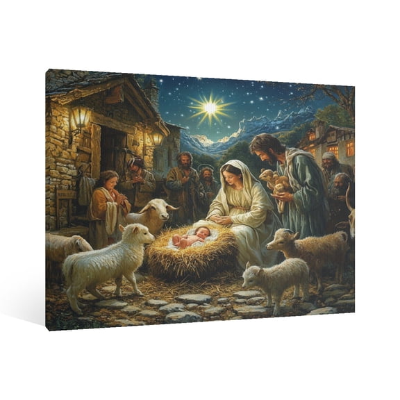 Vintage Jesus Nativity Scene Canvas Wall Art Paint Framed , Christian Watercolor Jesus Wall Art Decor,Christmas Wall Religious Artwork for Home Living Room,Bedroom Wall Decor