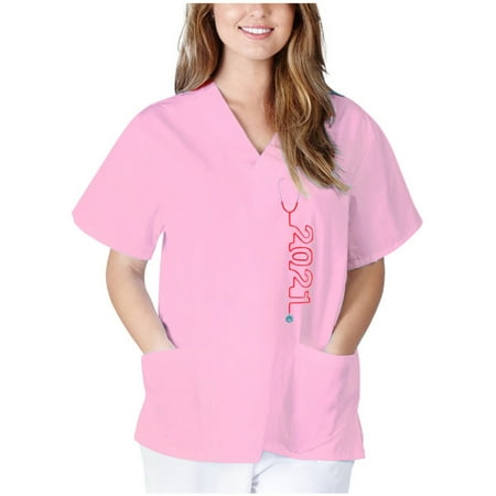 

Women Short Sleeve V-neck Tops Nursing Working Uniform T-shirts《ladies tops on clearance》