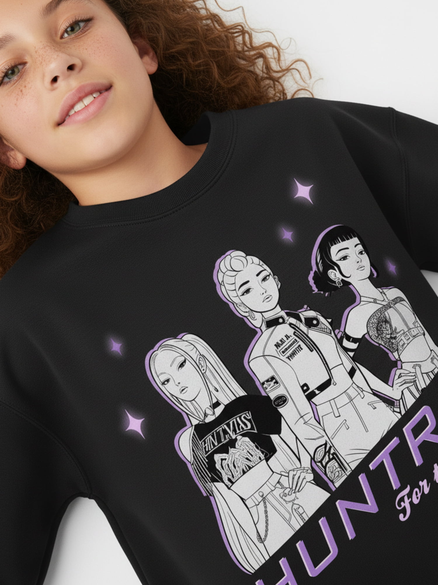 KPop Demon Hunters Girls Huntrix Glowing Graphic Sweatshirt, Sizes 4-16