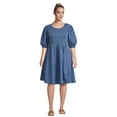 thumbnail image 2 of Terra & Sky Women's Plus Smocked Dress with Puff Sleeves, 2 of 5