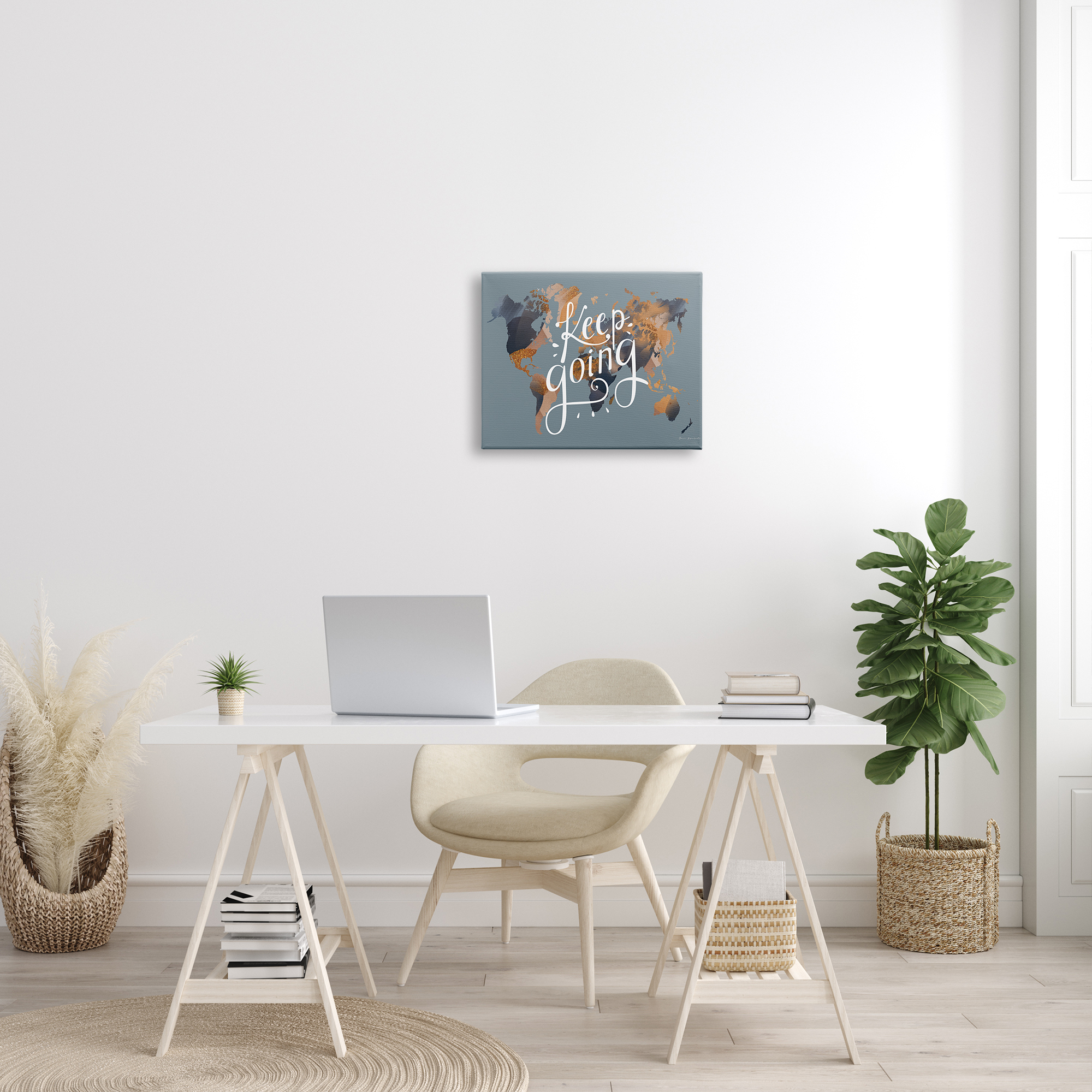 Stupell Industries Keep Going Sentiment over Abstract Pattern World Map, 16 x 20, Design by Omar Escalante