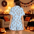 thumbnail image 5 of Cute Halloween Pjs Set for Women Lovely Ghost Pumpkin Printed Collar Short Sleeve Shirt With Elastic Shorts Smooth Milk Silk 2 Piece Set Halloween Party Loungewear Gift, 5 of 6