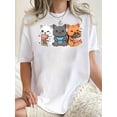 thumbnail image 1 of Camiseta De Mujer Camiseta De Verano Para Mujer Para Viajes En La Calle TrabajoSummer Whiskers, Women's Cute Cat Graphic Tee - Casual Round Neck Short Sleeve T-Shirt, Stretchy & Breathable Polyester, 1 of 6
