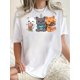 thumbnail image 1 of Summer Whiskers, Women's Cute Cat Graphic Tee - Casual Round Neck Short Sleeve T-Shirt, Stretchy & Breathable Polyester Blend, Perfect for Summer, 1 of 6