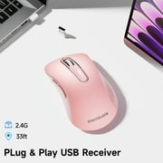 Wireless Mouse, 2.4GHz with USB Receiver, 1200 DPI Optical Tracking, 5 Buttons,Ambidextrous PC/Mac/Laptop -Pink