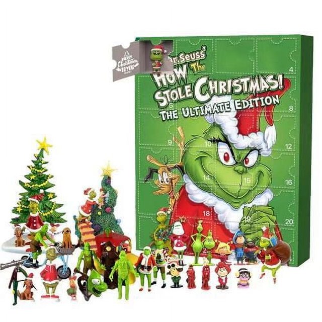 Caja ciega Grinch Panic FigureDoll, caja ciega de cuenta regresiva de Halloween, colección de 24 días, decoración de Navidad, vacaciones y Halloween