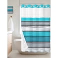 thumbnail image 2 of Blue Grey Stripes No Hook Shower Curtain and Liner Set Retro Coastal Style Wood Texture Shower Curtains with Snap-in Liner & See Through Top Window Hotel Style for Bathroom Decor 36x72 Inch, 2 of 8