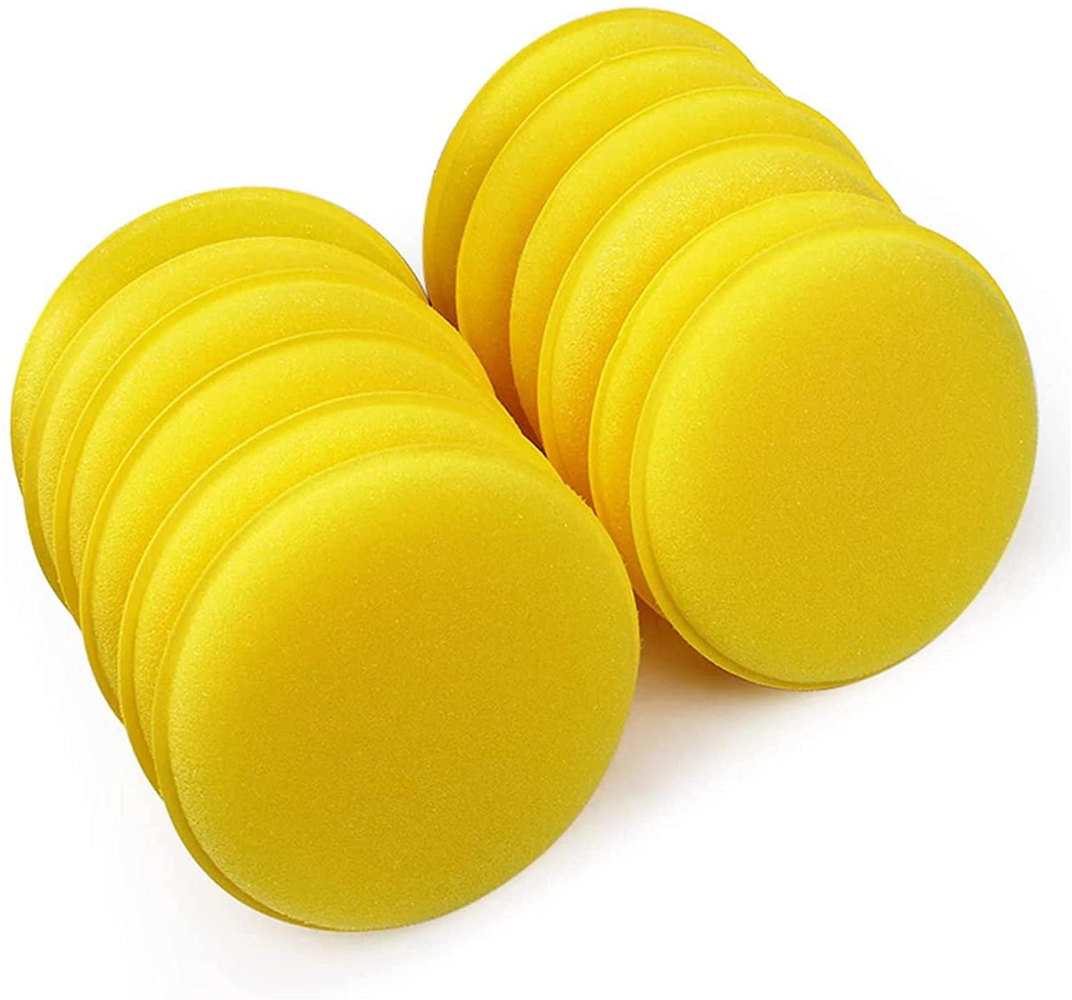 Torubia 12Pcs 4 inch Wax Foam Applicator Pad, Car Polishing and Waxing Sponge, Polyurethane Waxing Sponge, Cleaning and Car Washing Soft Sponge, Round Shaped Pressing Foam Sponge Cleaning Tool, Yellow