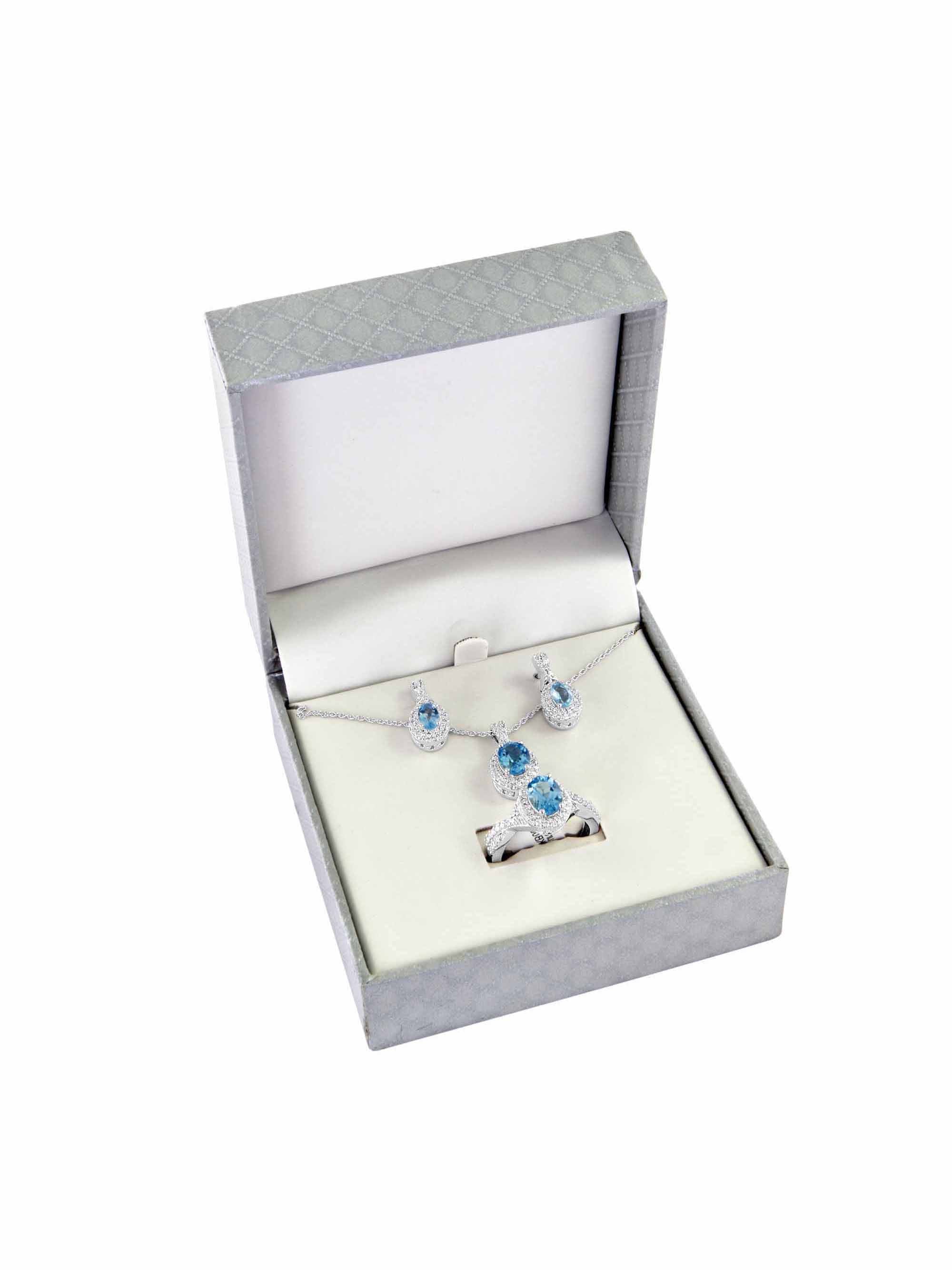 Brilliance Fine Jewelry Blue Topaz and CZ Silver-Tone Set with 