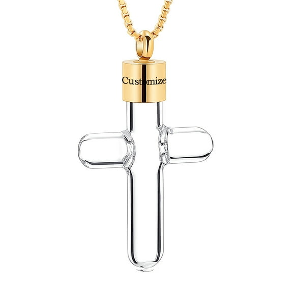 Personalize Glass Cross Urn Pendant  Necklace for Cremation Ashes  Holder Memorial Jewelry