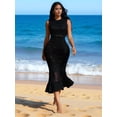 thumbnail image 4 of Women'S Midi Bodycon Dress Summer Sleeveless Ruffle Mermaid Dress Black One Size, 4 of 7