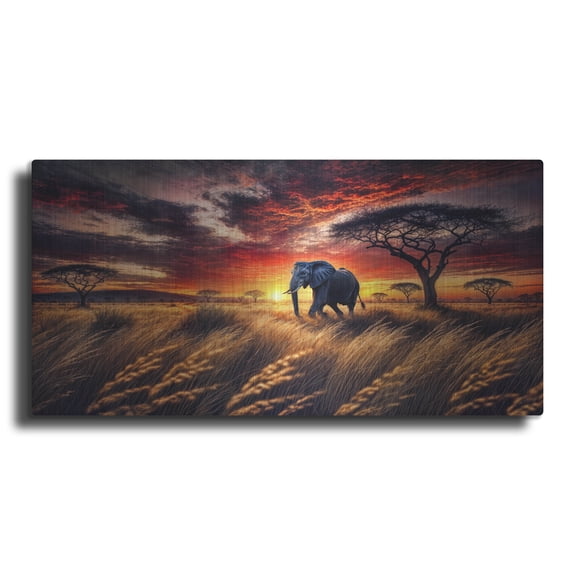Luxe Metal Art 'African Savana - Morning Walk' by Rey Klimt Metal Wall Art, 24" x 12"