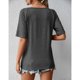 thumbnail image 5 of Camisa de manga corta con cuello en V de encaje para mujer, moda de verano, informal, adelgazante, blusa de manga corta de verano para mujer, gris oscuro XL, 5 of 8