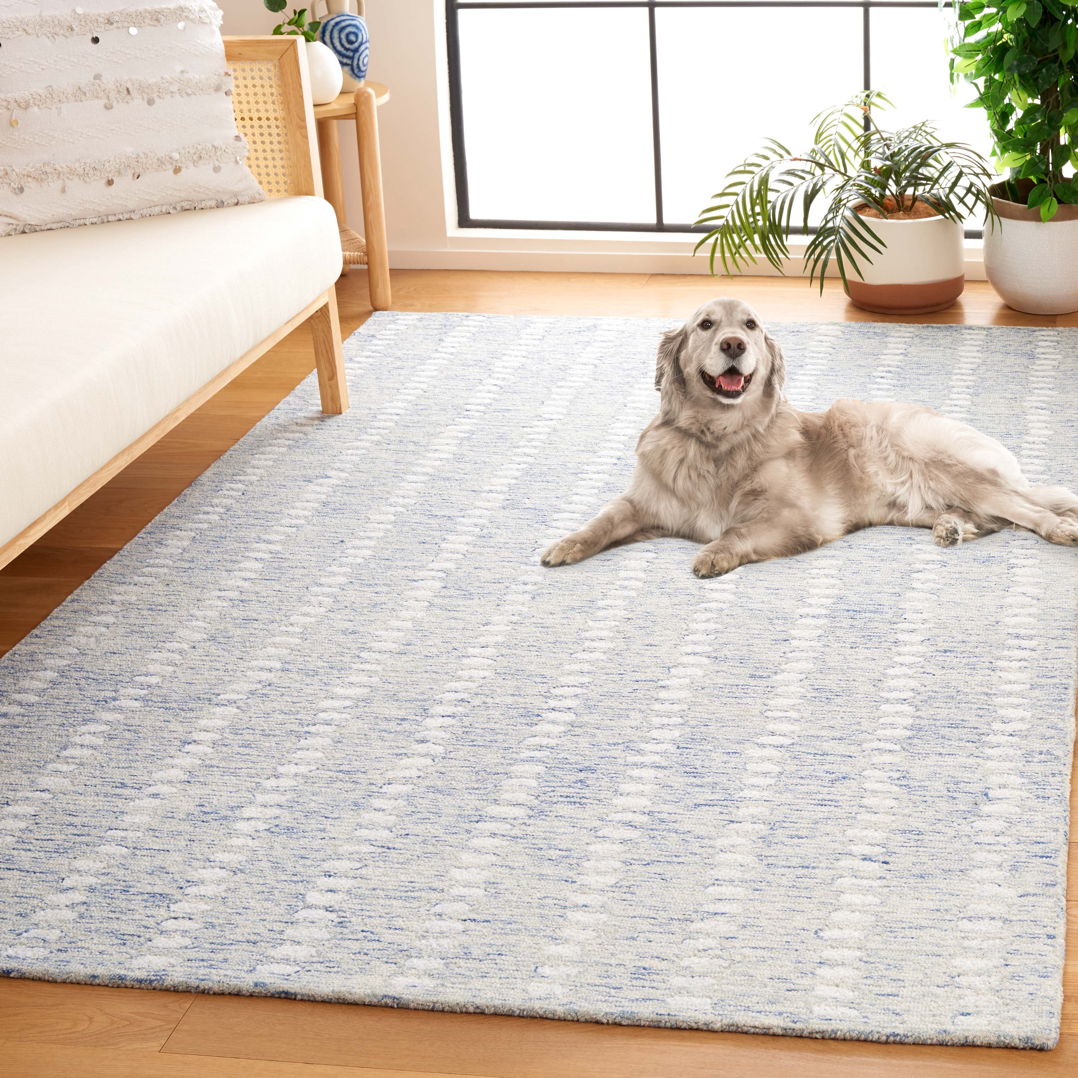 SAFAVIEH Abstract Madrid Striped Geometric Area Rug, Blue/Ivory, 8' x 10'